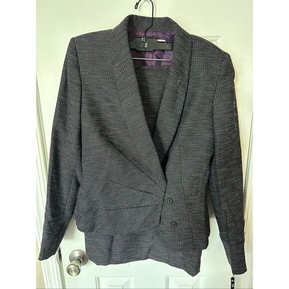 TAHARI Jacket Blazer Women Purple Gray Crop Snaps Front Lined skirt suit size 4 - Picture 1 of 7